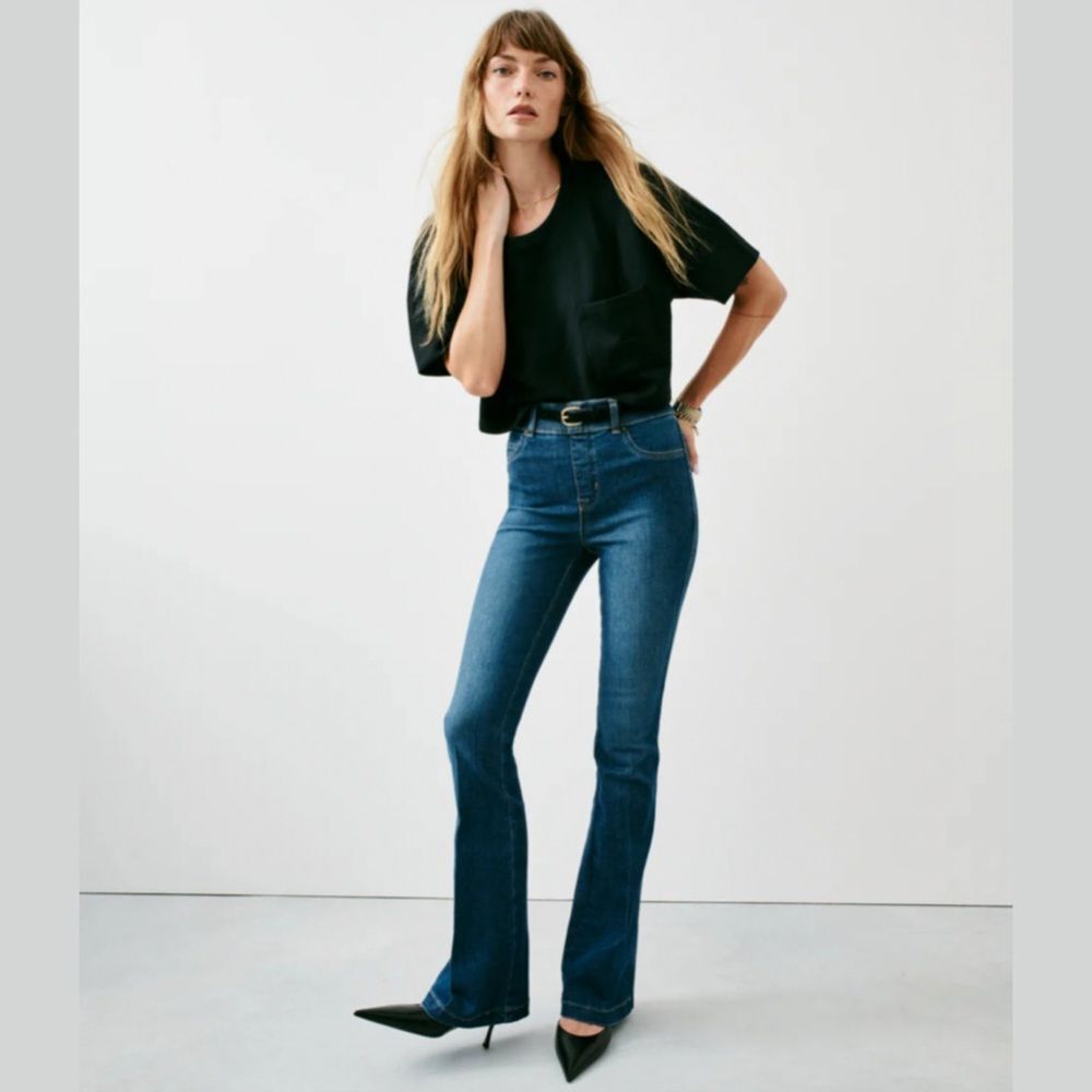 SPANX EveryWear Flare Pull On Stretch Denim Jeans in Authentic Blue | Small